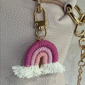 Pink and Cream Bag with Rainbow Bag Charm